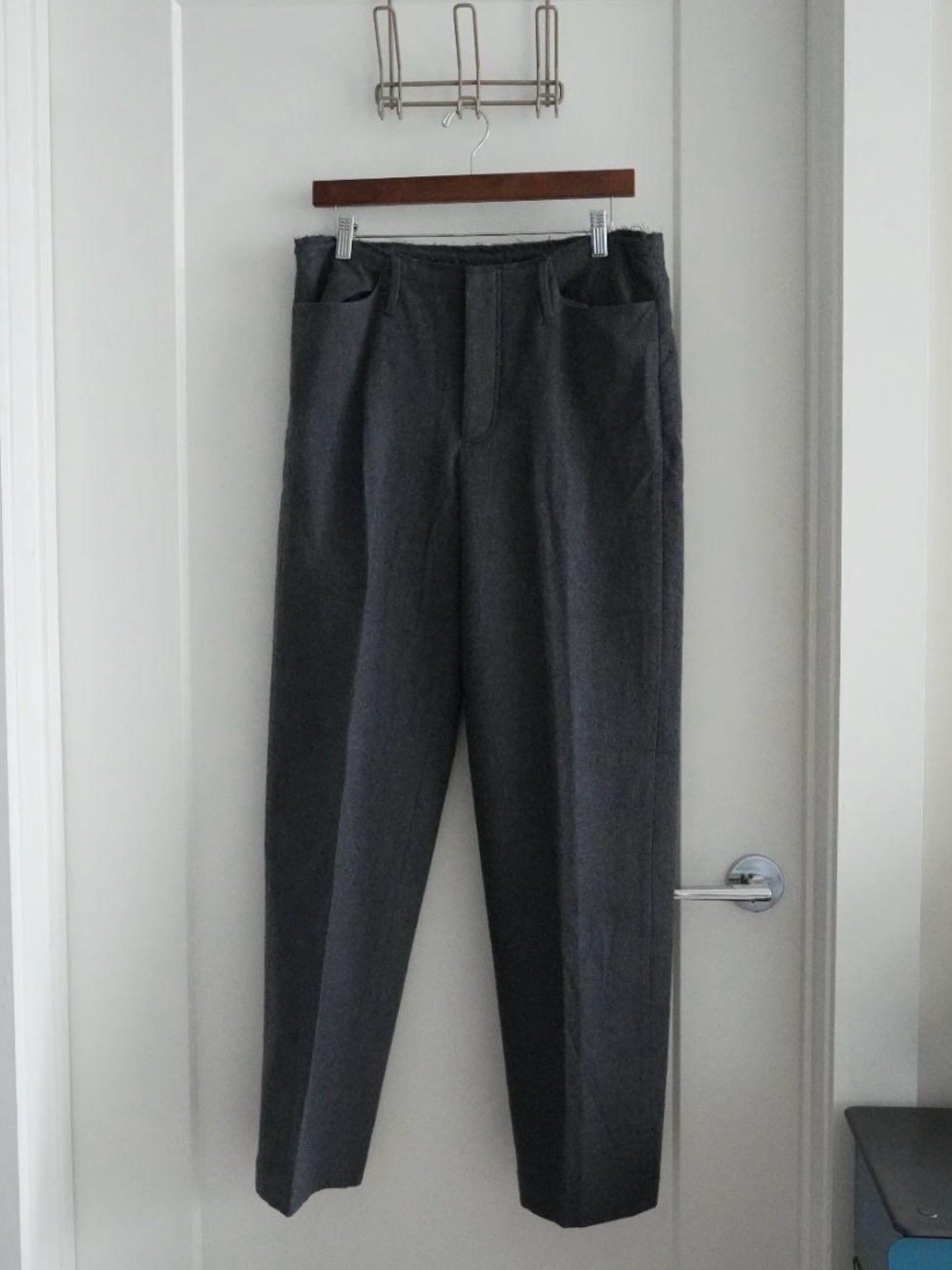 TANAKA 100% Wool Grey Raw Hem Trousers